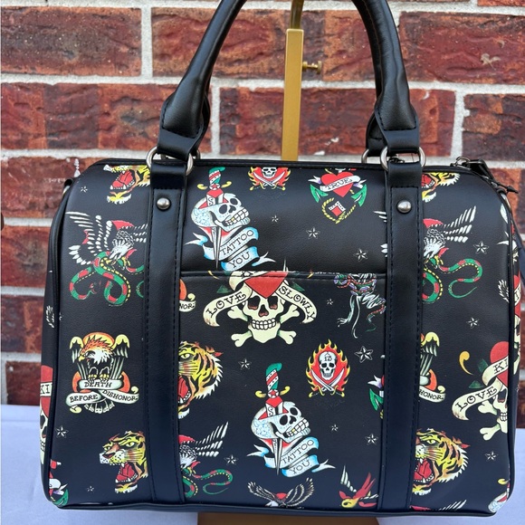 Ed Hardy Black Multicolor Tattoo Satchel with Bag Charm - Picture 5 of 9